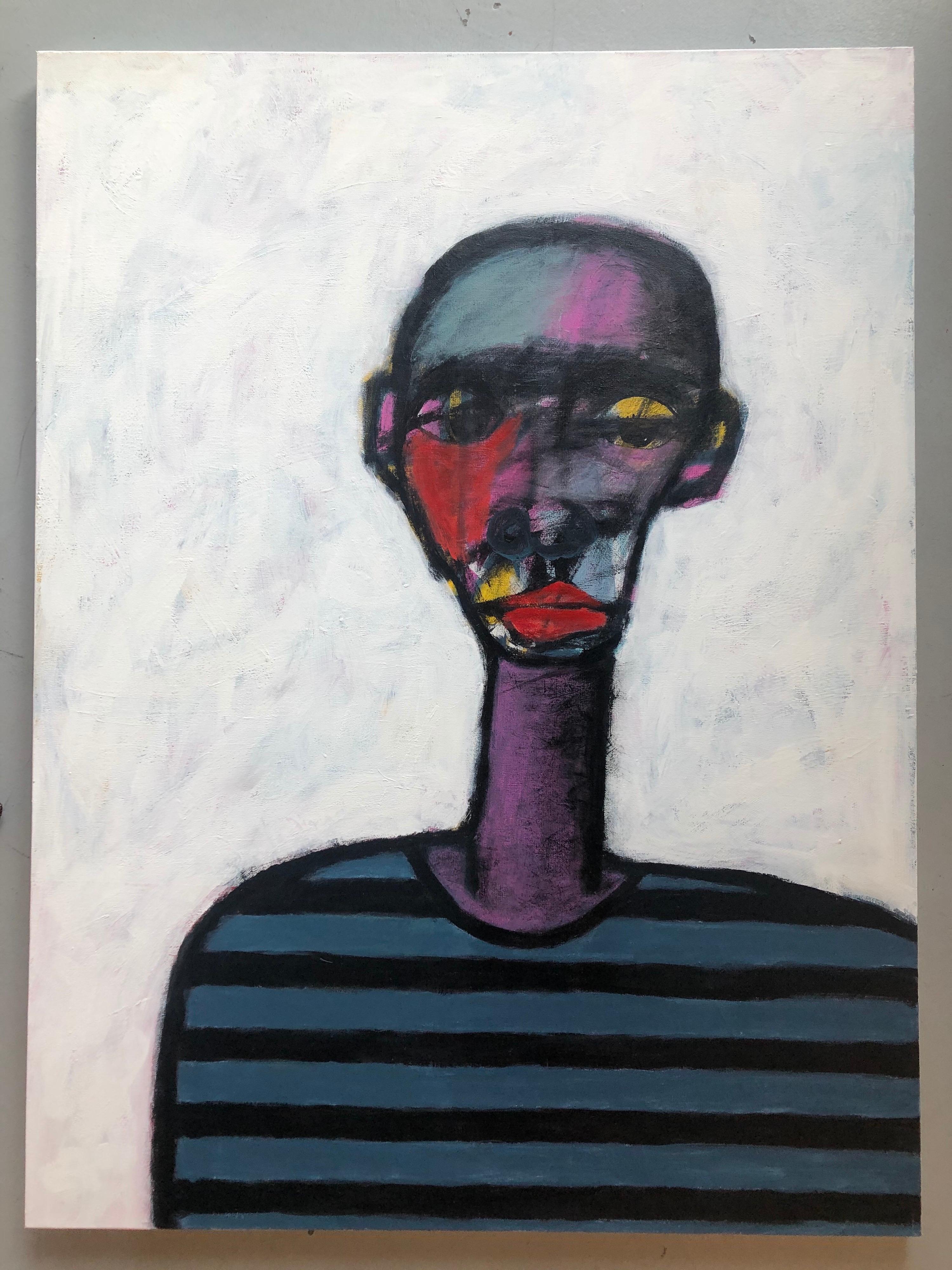 Robert Catapano Figurative Painting - Acrylic on Canvas Titled: "Striped Shirt”