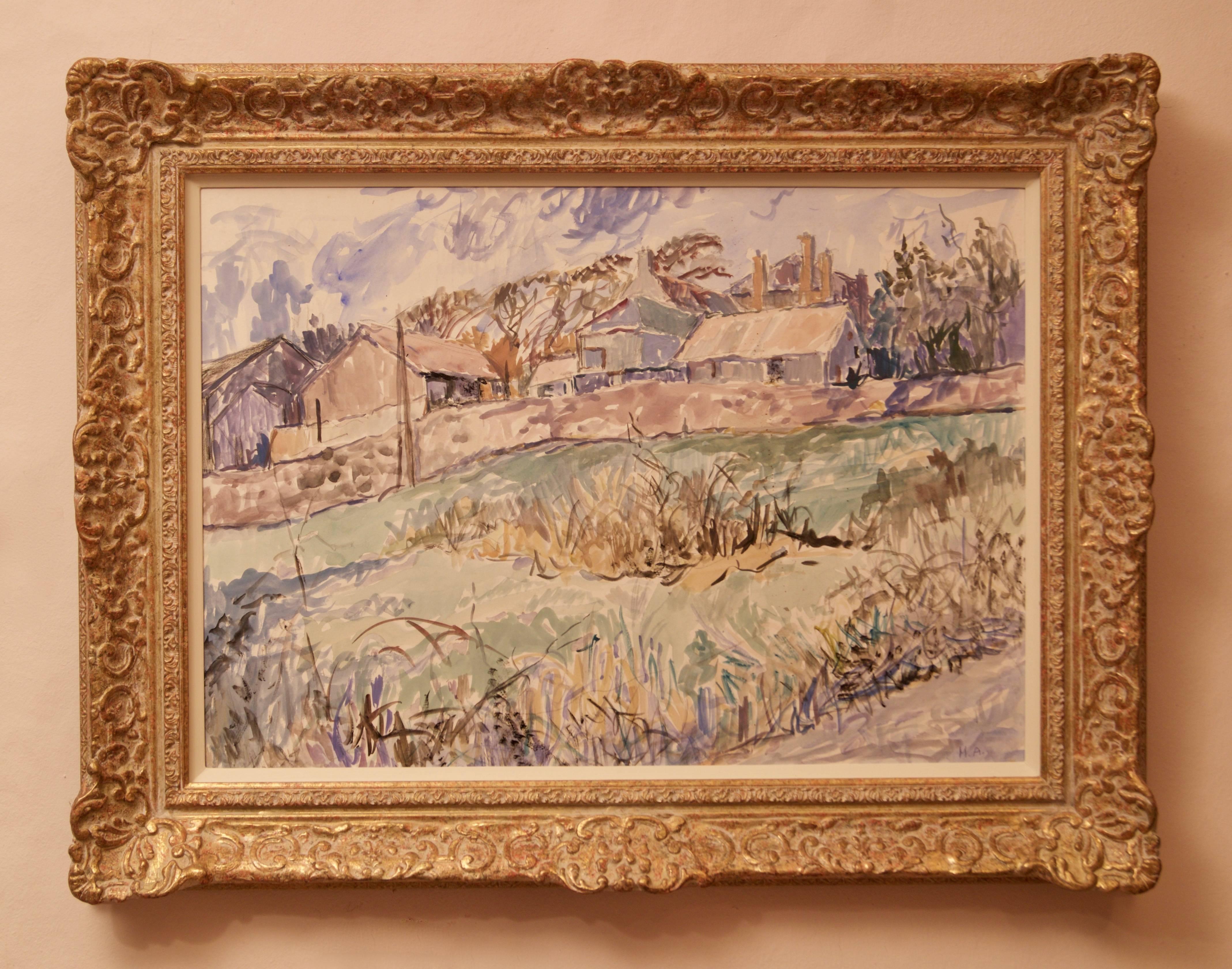 Village in Cornwall - Late 20th Century Watercolour Countryside by Muriel Archer For Sale 1
