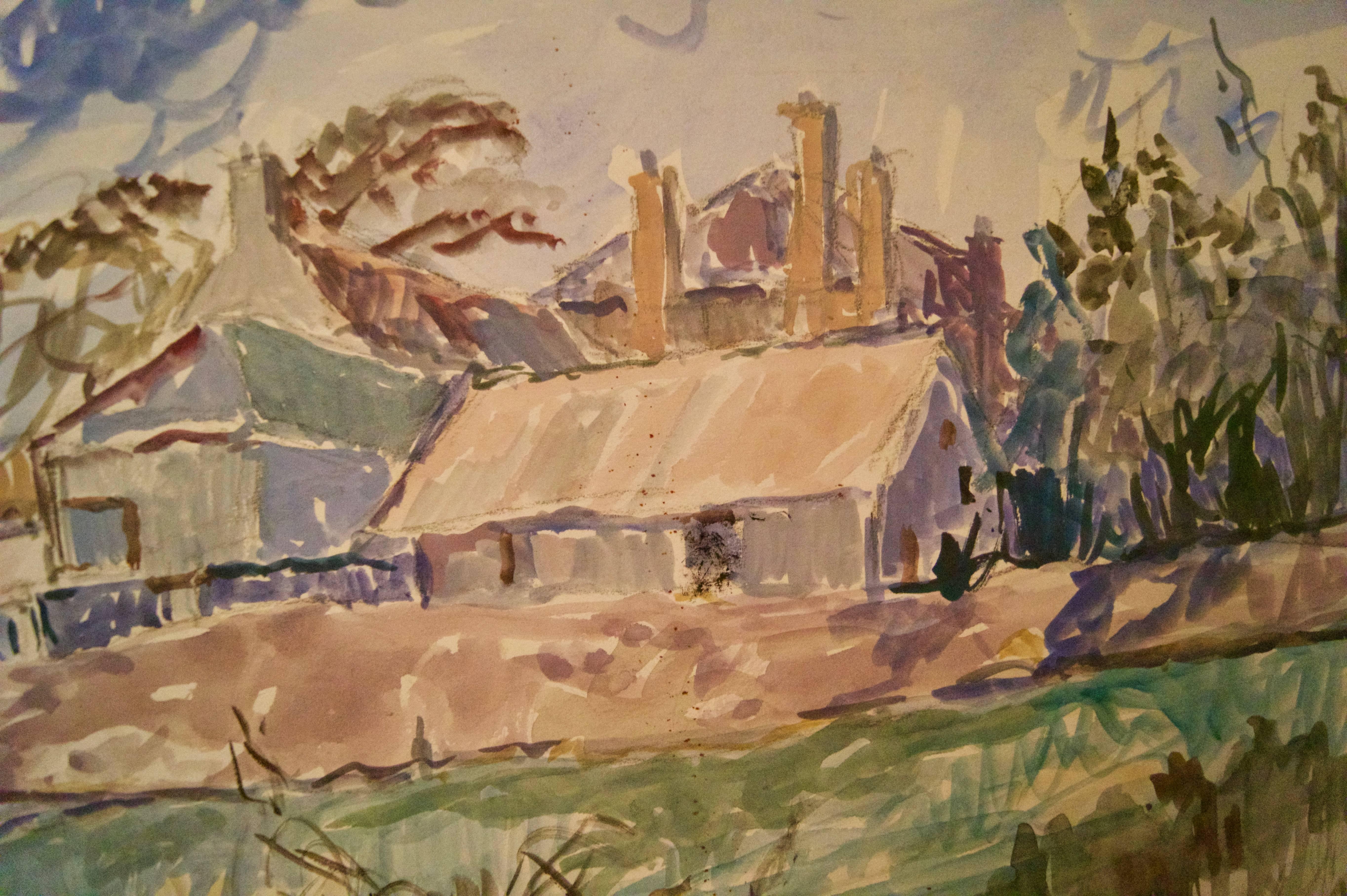 Village in Cornwall - Late 20th Century Watercolour Countryside by Muriel Archer For Sale 3