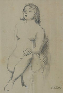 Pencil Sketch of Girl Nude Posing - Early 20th Century by Bruno Beran