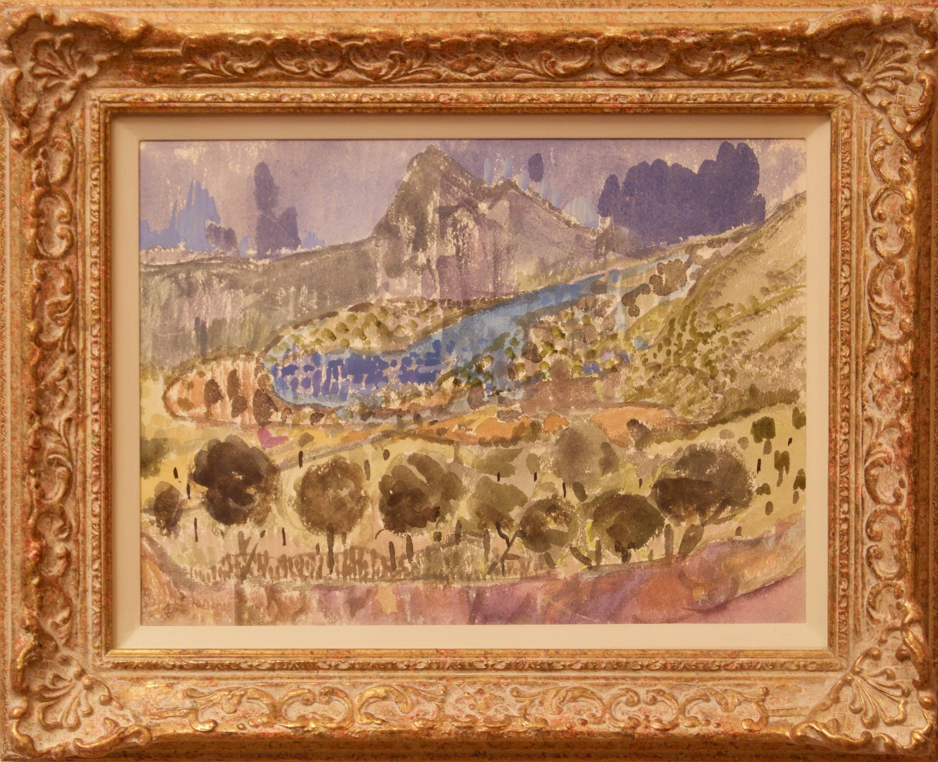 Paysage de Provence en France - Aquarelle de Muriel Archer de la fin du XXe siècle en vente 1