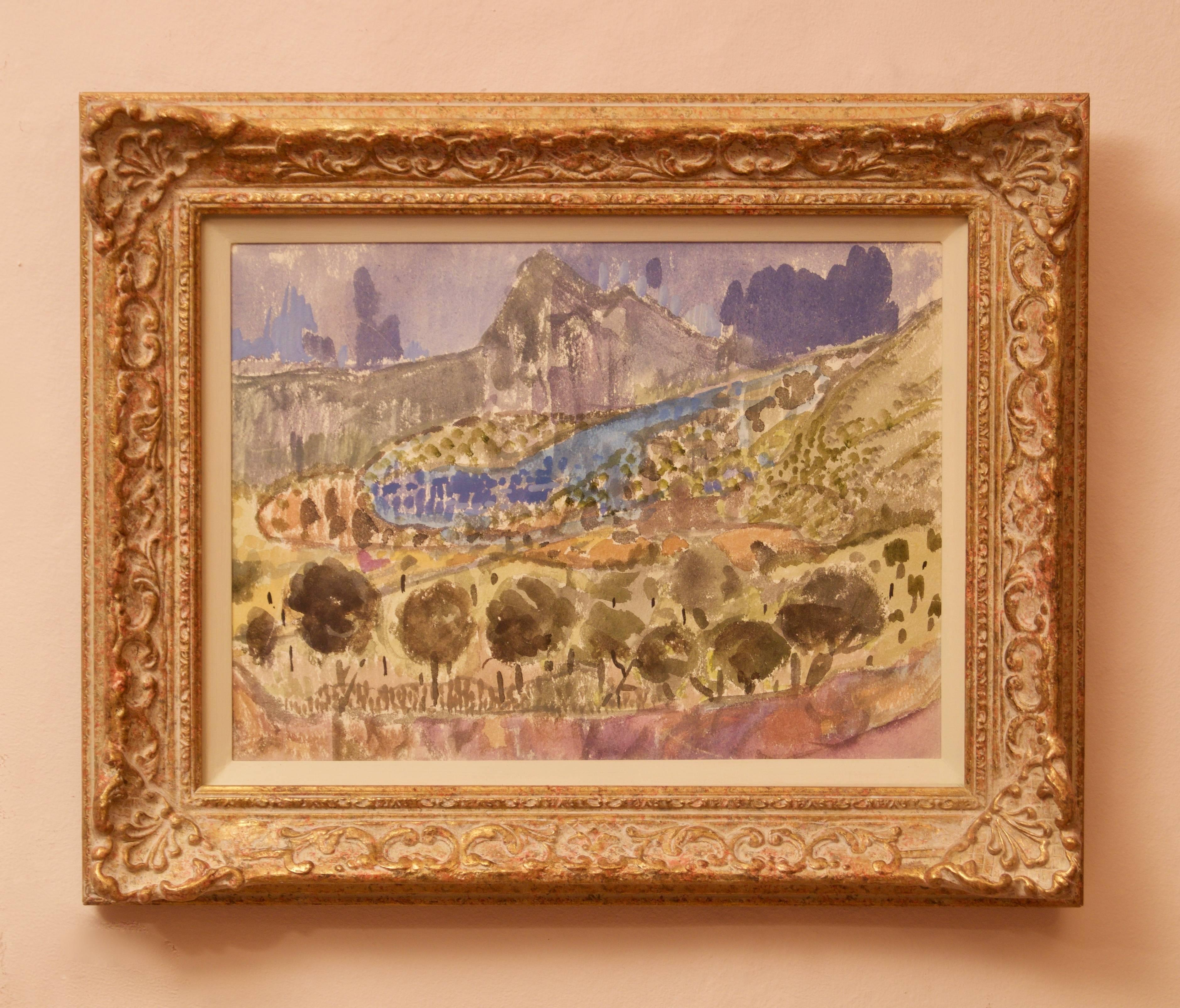 Landschaft der Provence in Frankreich – Aquarell des späten 20. Jahrhunderts von Muriel Archer im Angebot 2