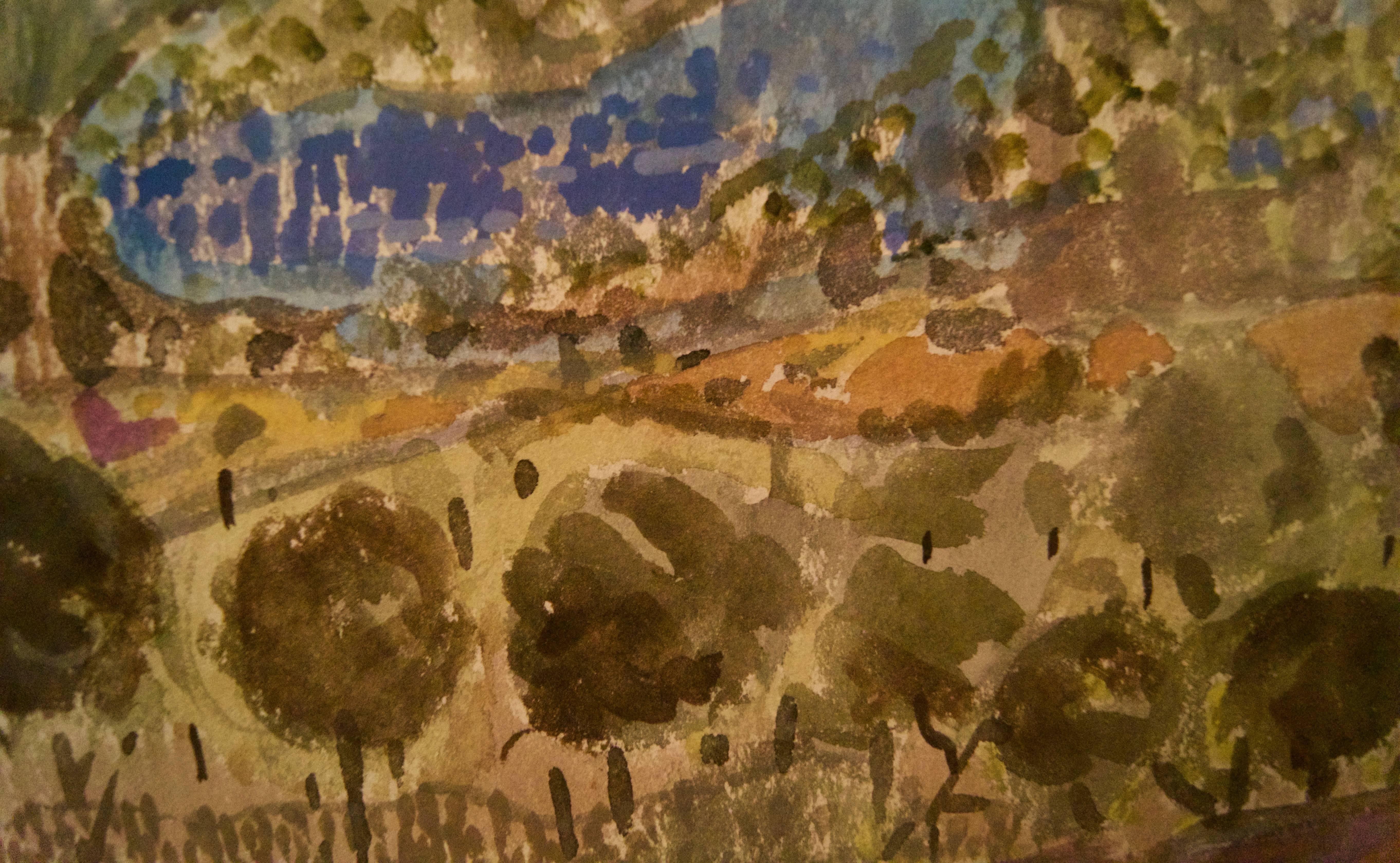 Landschaft der Provence in Frankreich – Aquarell des späten 20. Jahrhunderts von Muriel Archer im Angebot 4