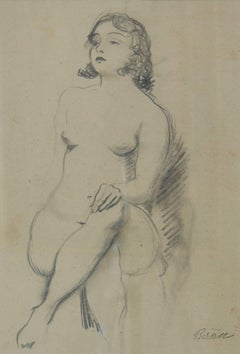 Vintage Pencil Sketch of Girl Nude Posing - Early 20th Century by Bruno Beran