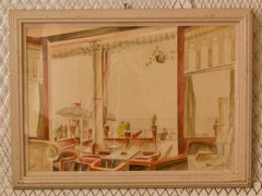 Art Deco Style Watercolour - Mid 20th Century Painting of Cafe by Howard Bowen