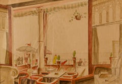Acquerello in stile Art Déco - Quadro di caffè della metà del XX secolo di Howard Bowen