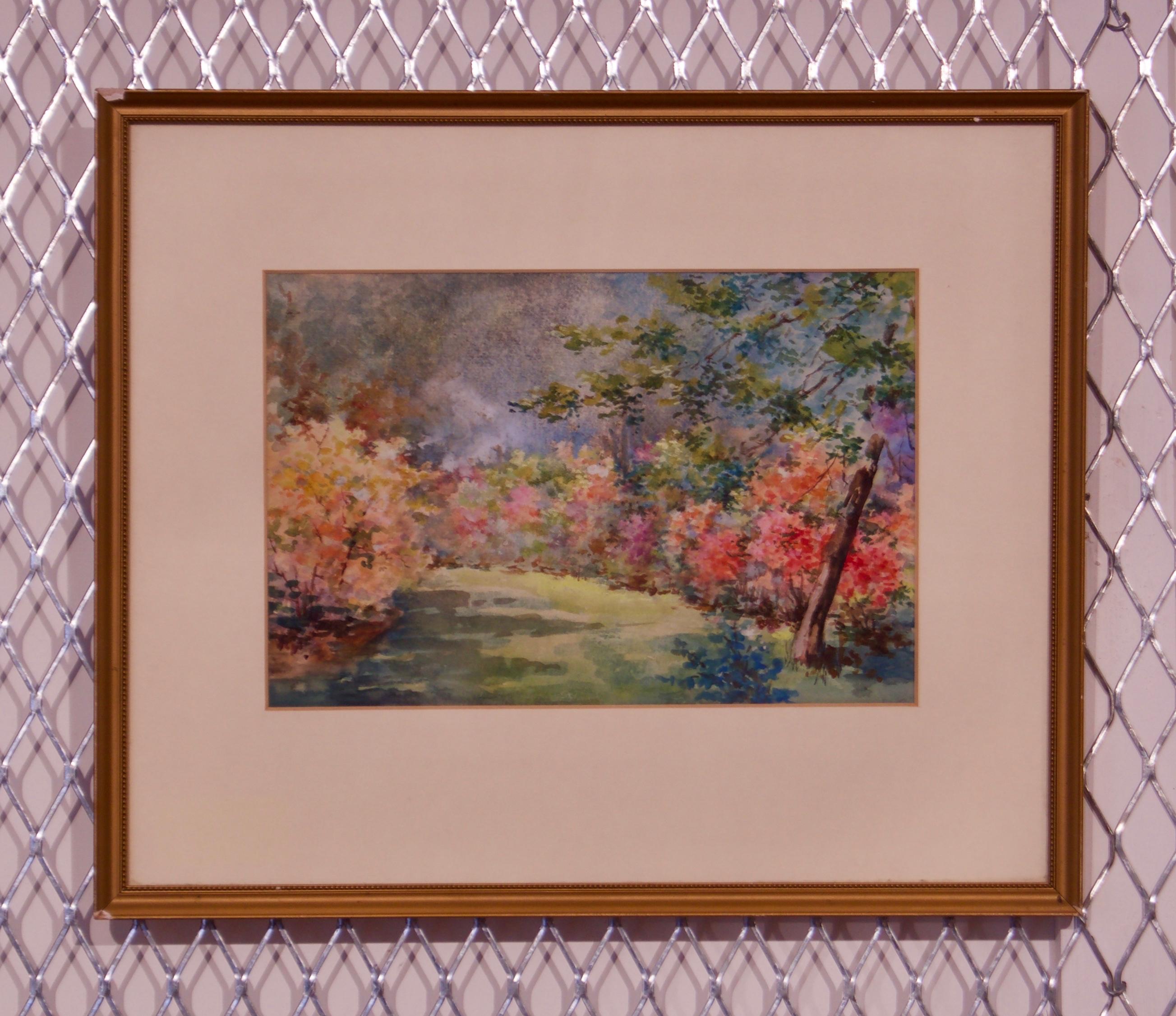 Floral Gardens - Early 20th Century Watercolor Landscape by Annie L Pressland For Sale 2