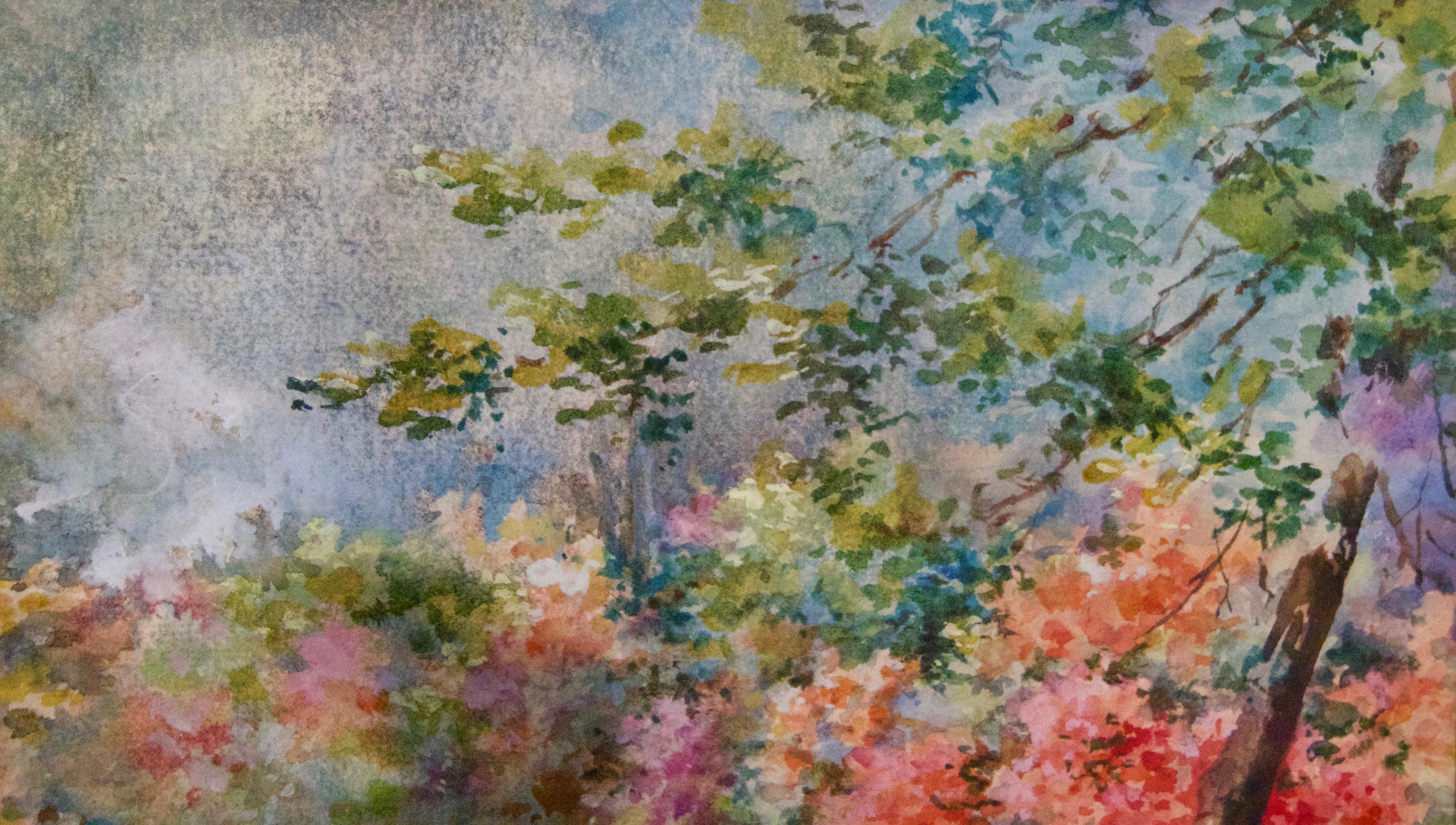 Floral Gardens - Early 20th Century Watercolor Landscape by Annie L Pressland For Sale 3