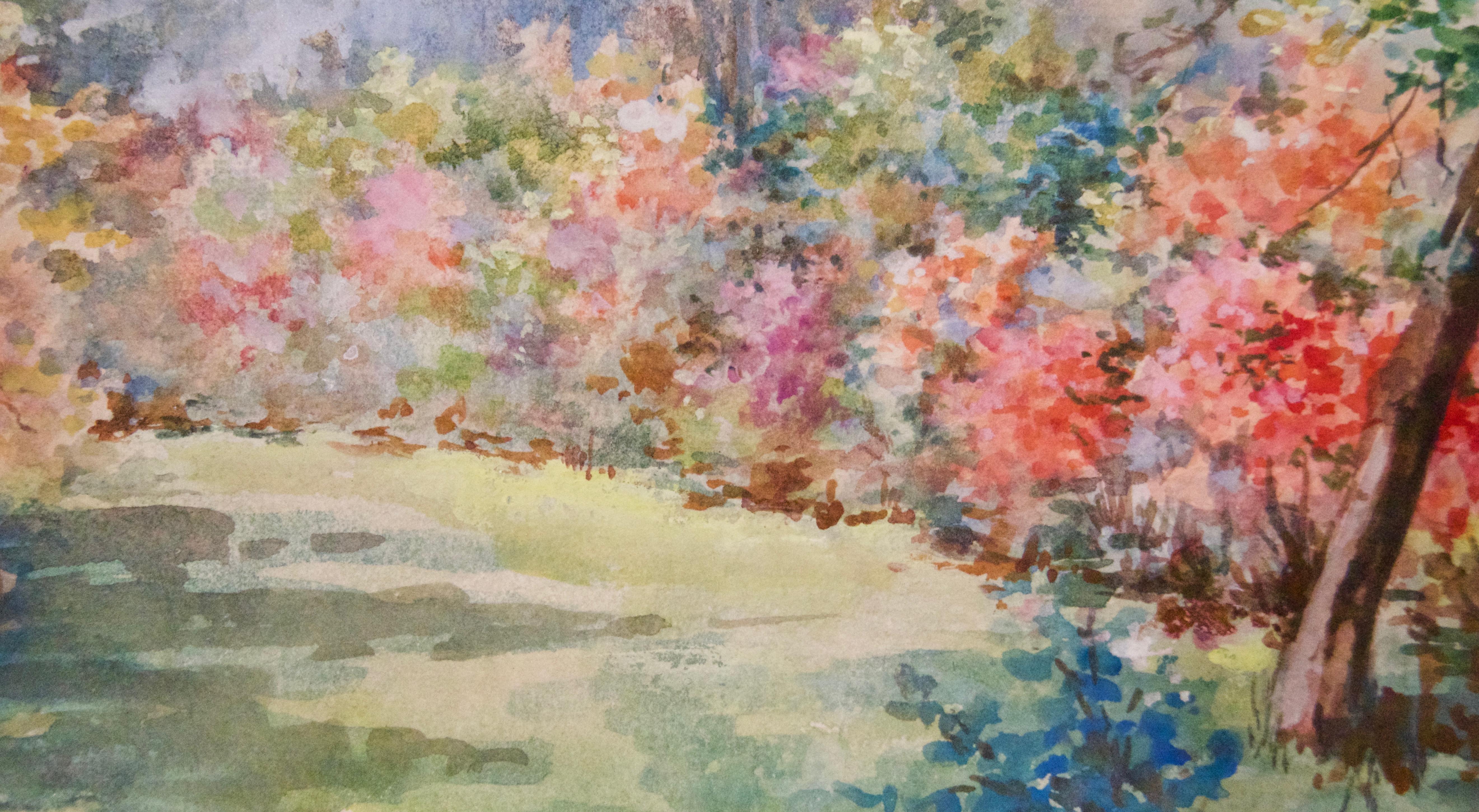 Floral Gardens - Early 20th Century Watercolor Landscape by Annie L Pressland For Sale 4