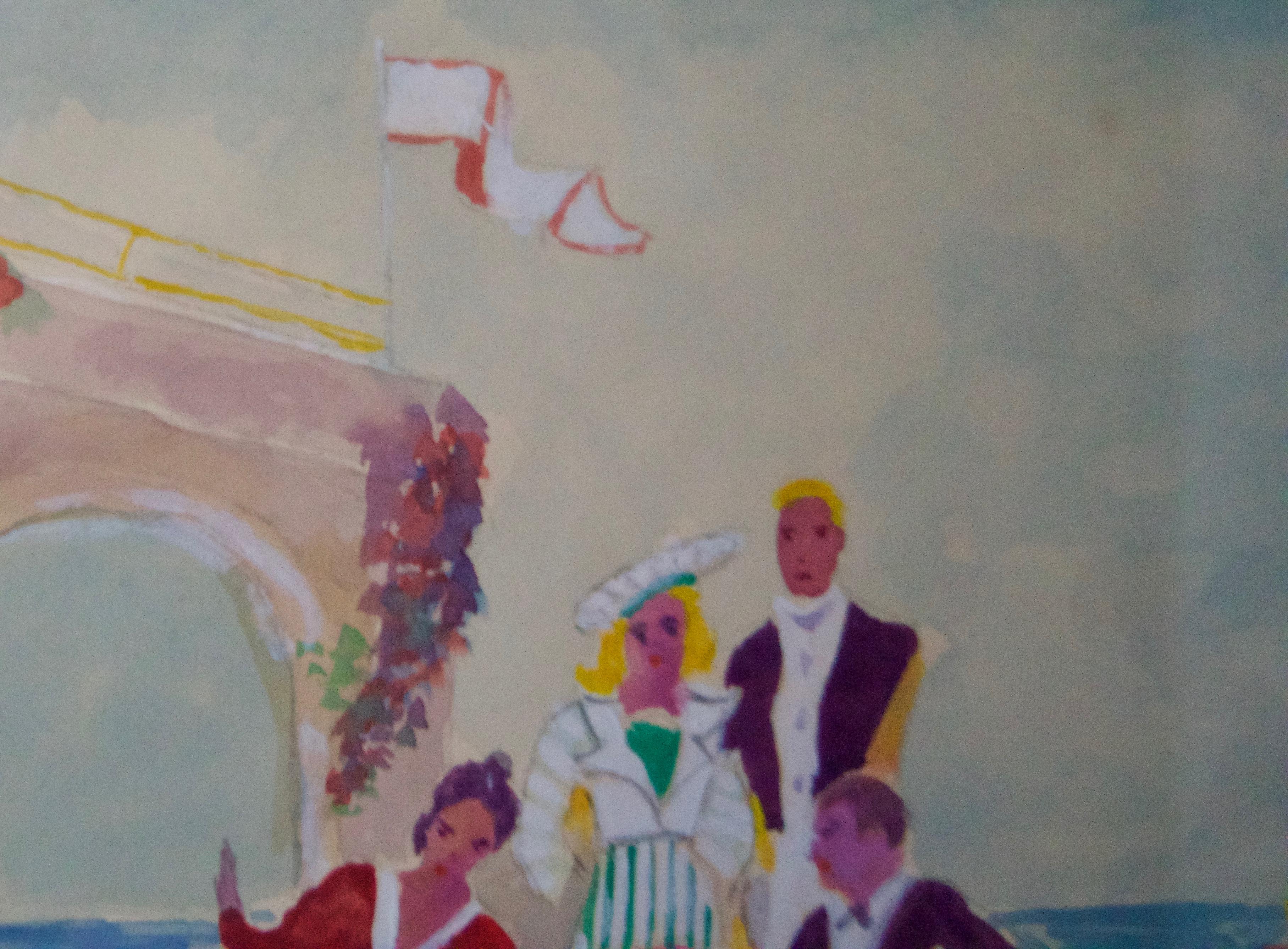 Lunch on the Beach - 20th Century Watercolor of Dining on the Seafront - Post-Impressionist Art by Unknown