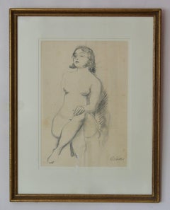Pencil Sketch of Girl Nude Posing - Early 20th Century by Bruno Beran