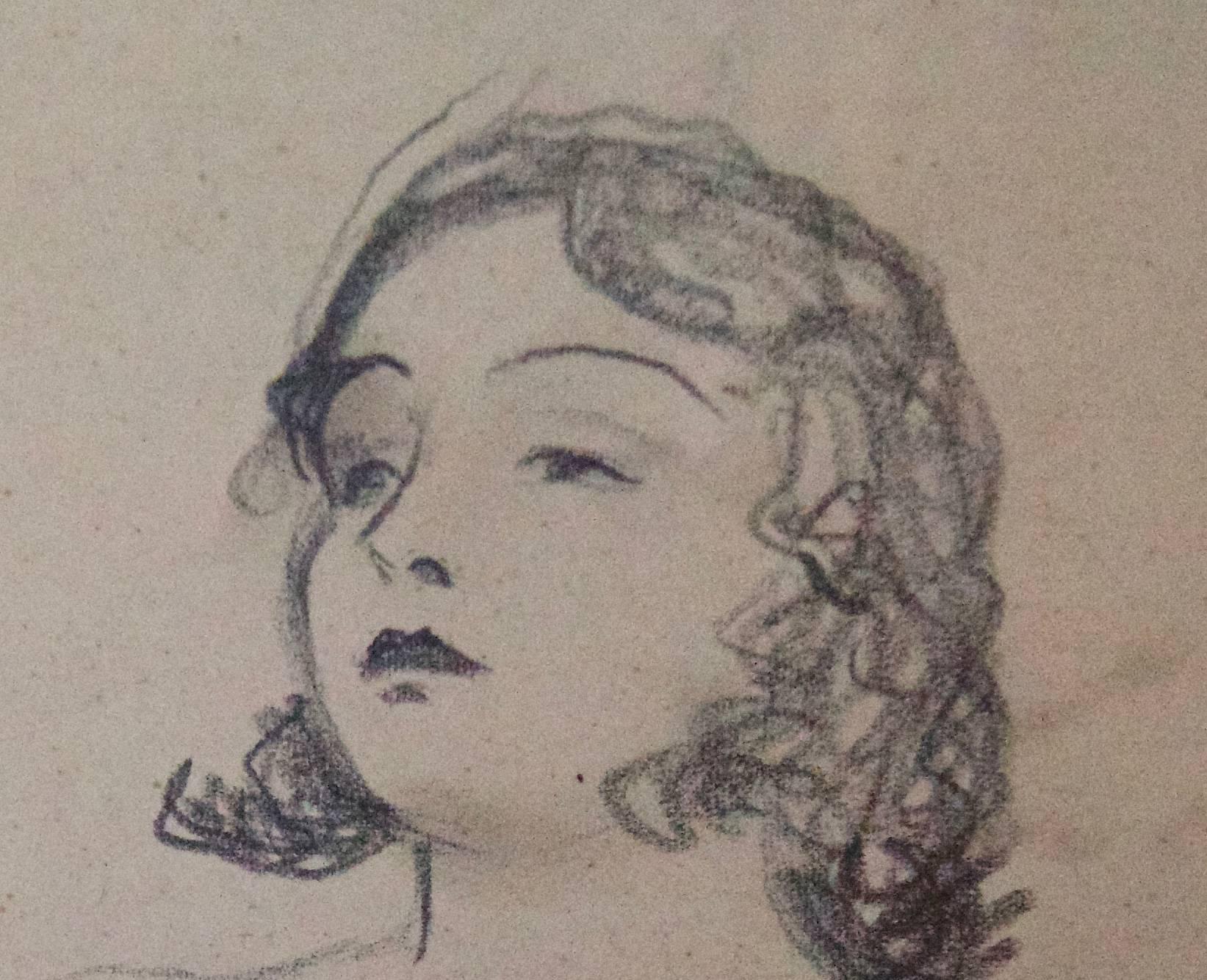 Pencil Sketch of Girl Nude Posing - Early 20th Century by Bruno Beran For Sale 2