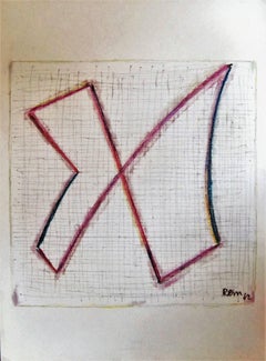Dibujo abstracto en técnica mixta de mediados de siglo de Rem Raymond Coninckx - Bélgica