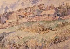 Village en Cornouailles - Aquarelle de campagne de la fin du 20e siècle par Muriel Archer