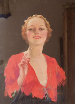 Stück einer stehenden Frau des 20. Jahrhunderts – Ölgemälde von  William Barribal – Pflaumename de Pflaume