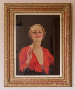 20th Century Piece of Woman Standing - Oil by  William Barribal - nom de plume