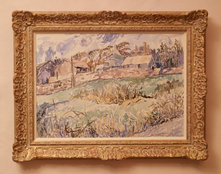 Village in Cornwall - Late 20th Century Watercolour Countryside by Muriel Archer For Sale 2