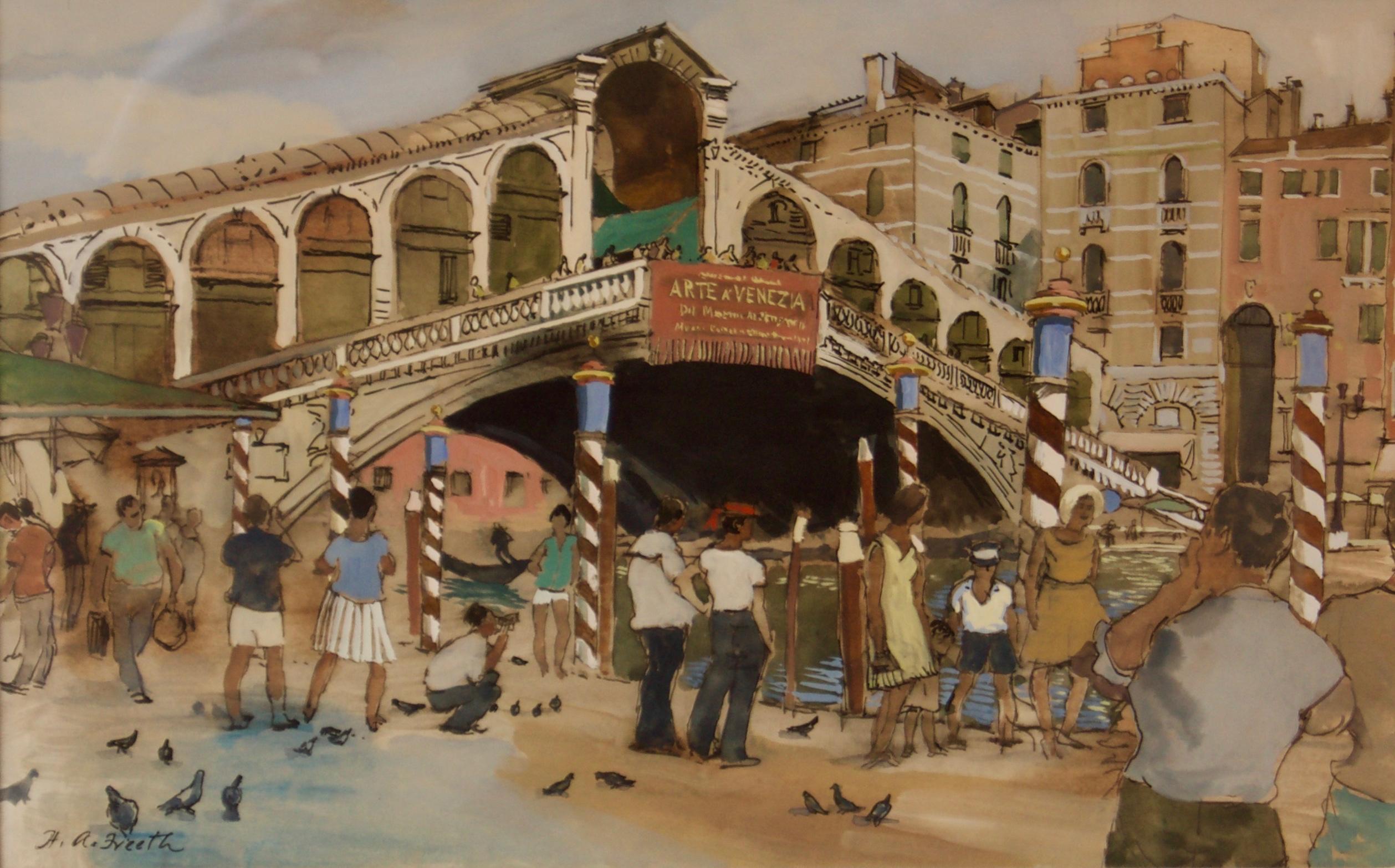 Venice – Impressionistisches Aquarell von Hubert Andrew Freeth aus dem frühen 20. Jahrhundert
