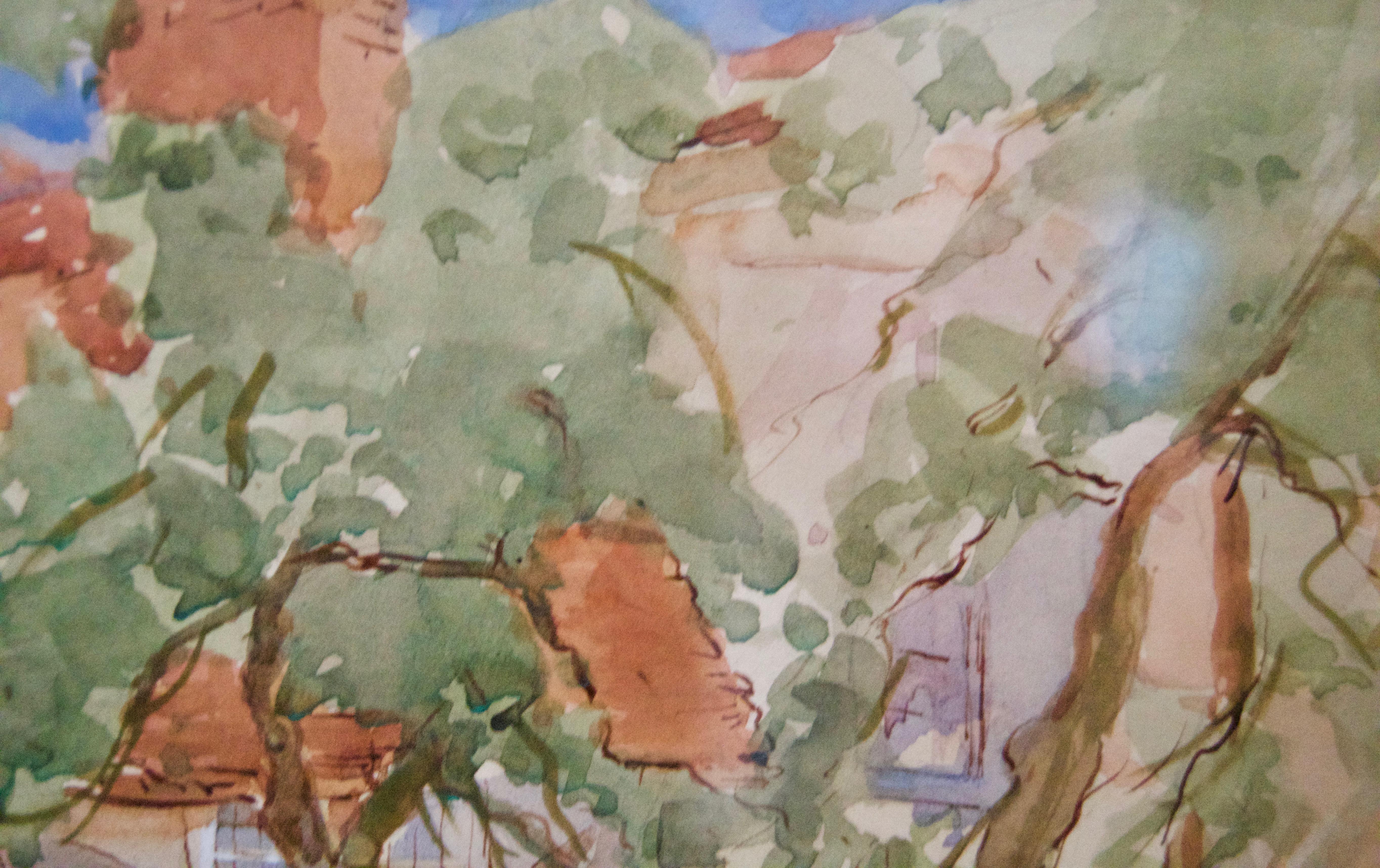 South of France - Early 20th Century Impressionist Watercolour by Bennett - Post-Impressionist Art by Sterndale Bennett