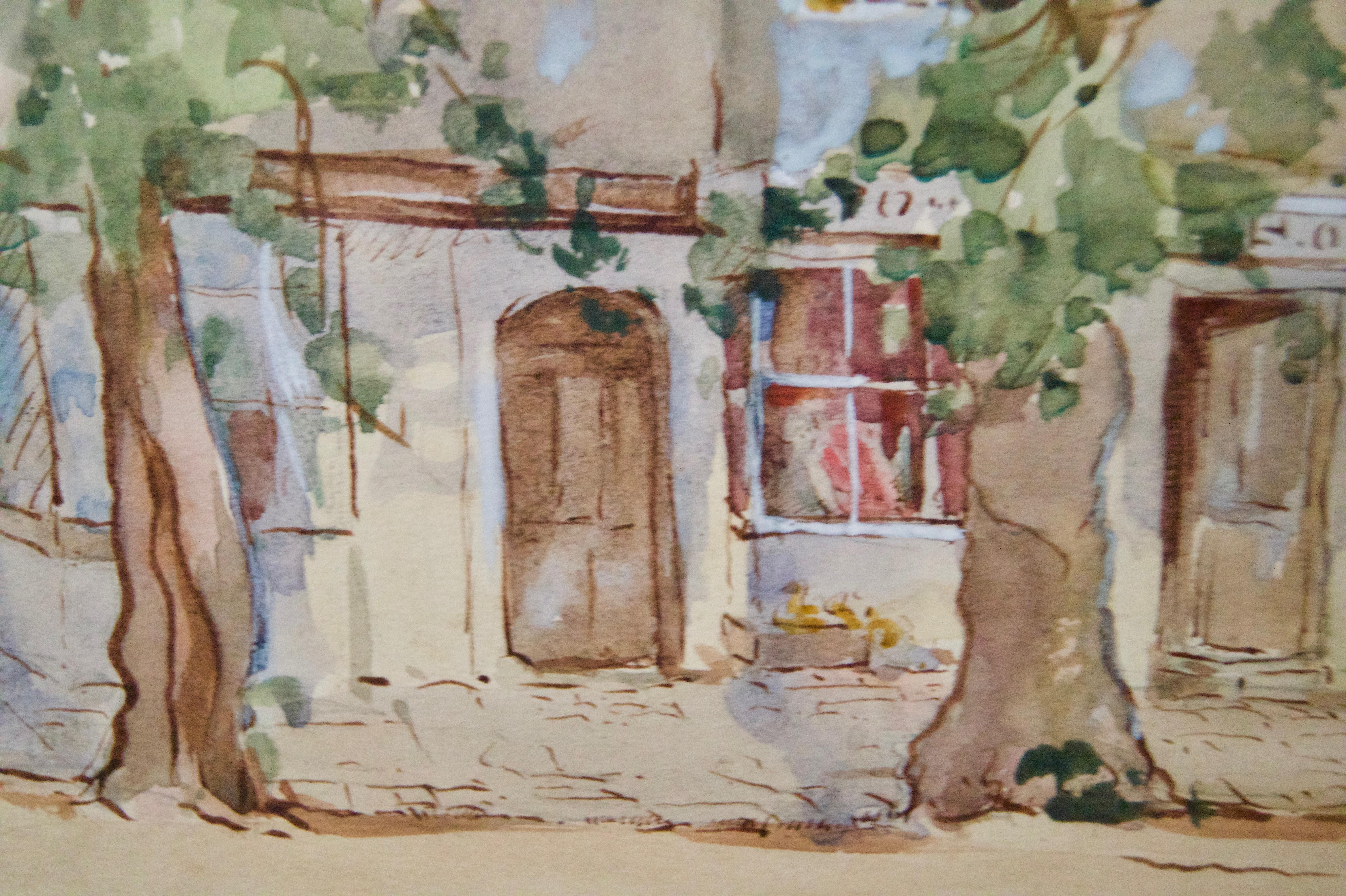 South of France - Early 20th Century Impressionist Watercolour by Bennett - Brown Landscape Art by Sterndale Bennett