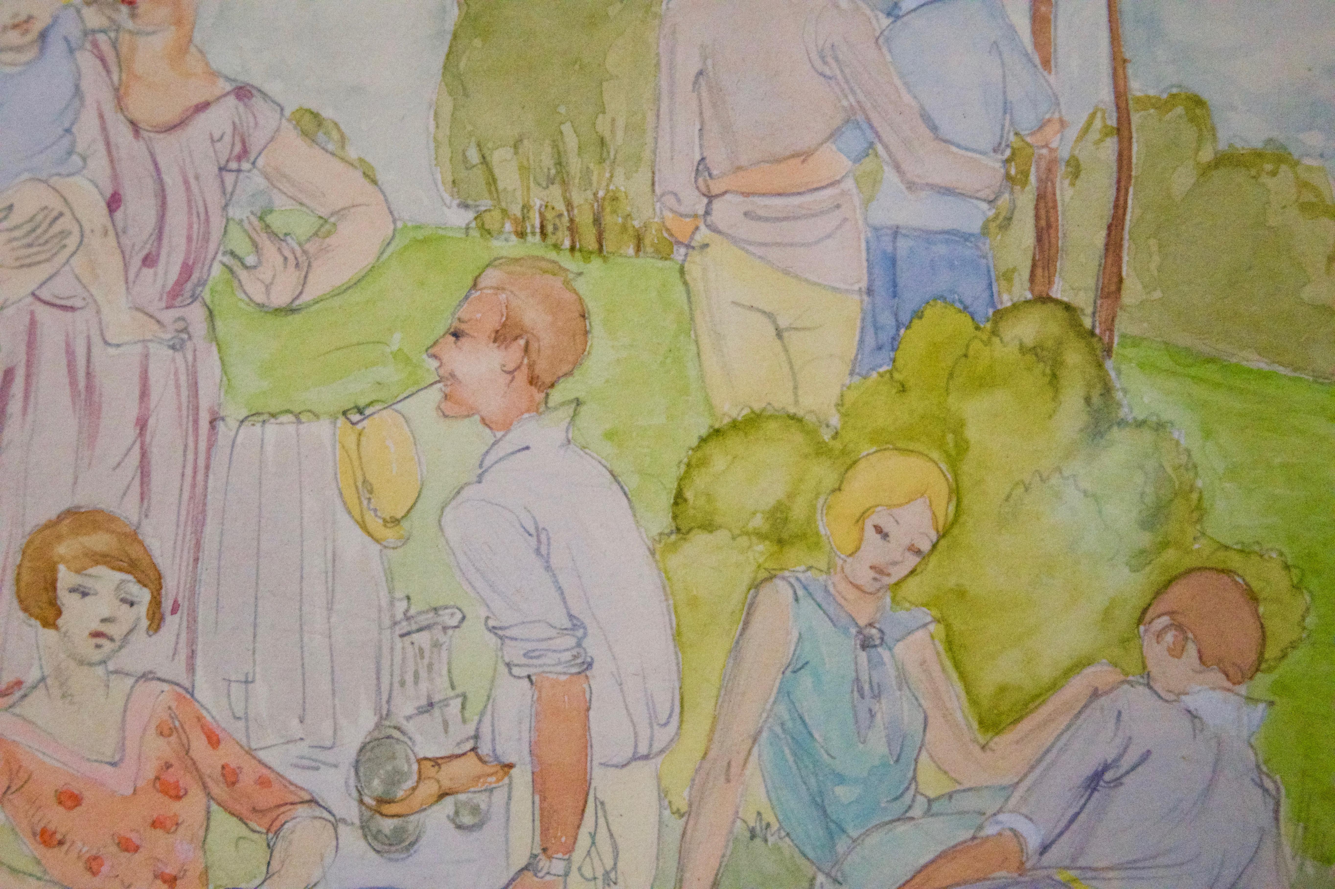 picnic watercolor painting