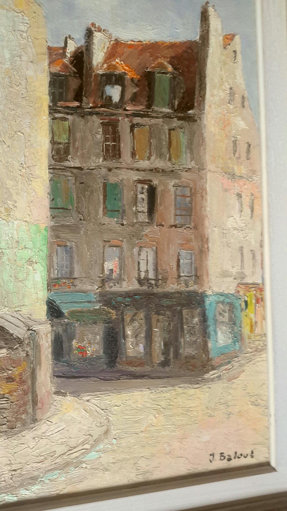 Beautiful oil on panel post-Impressionist style of the 50s representing a view of Paris in the 5th district of Mouffetard. The painting is signed J Baloue at the bottom right. It is accompanied by its old wooden frame.
A charming painting executed