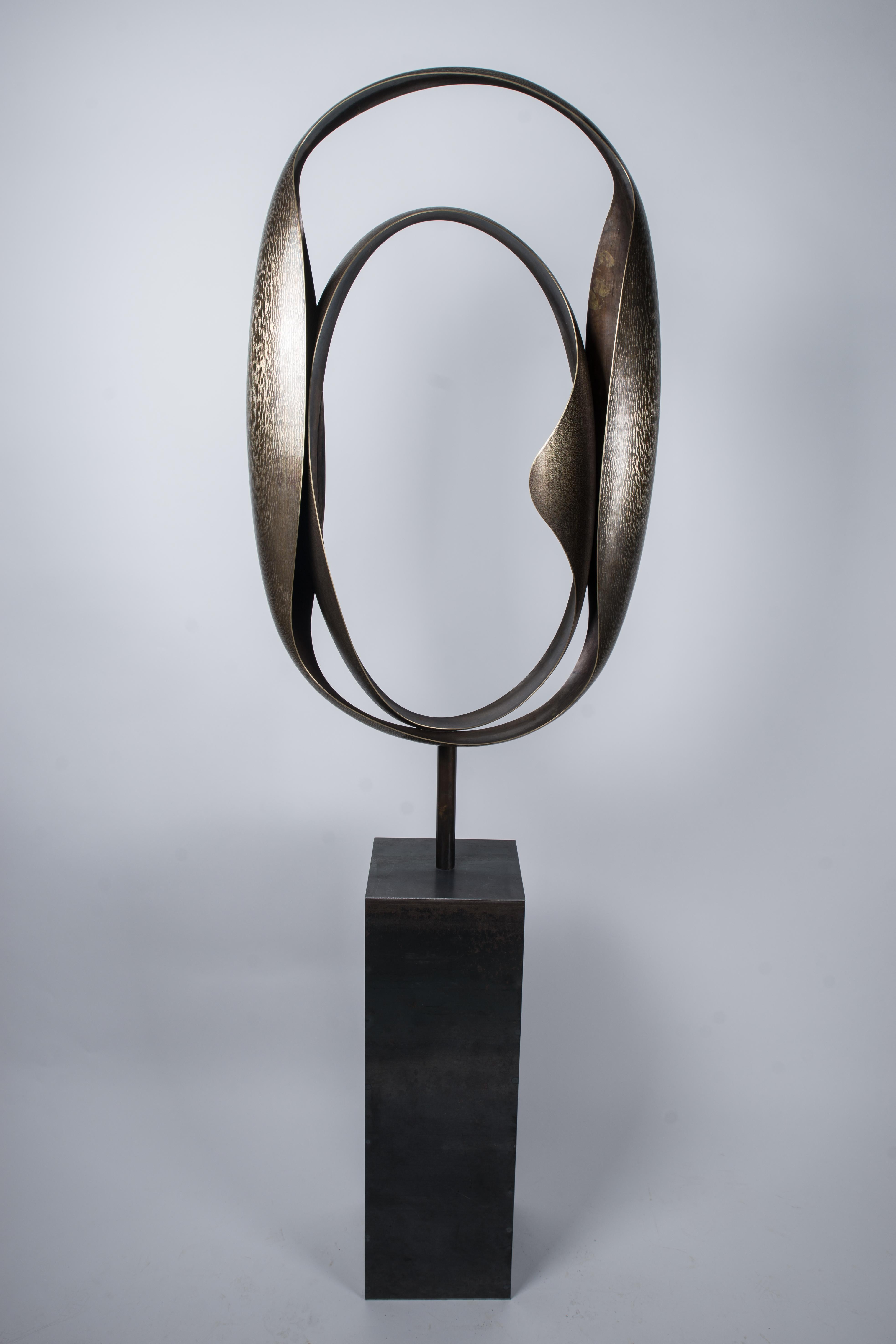 Elie Hirsch Abstract Sculpture - "Couple" Monumental Abstract Brass Sculpture