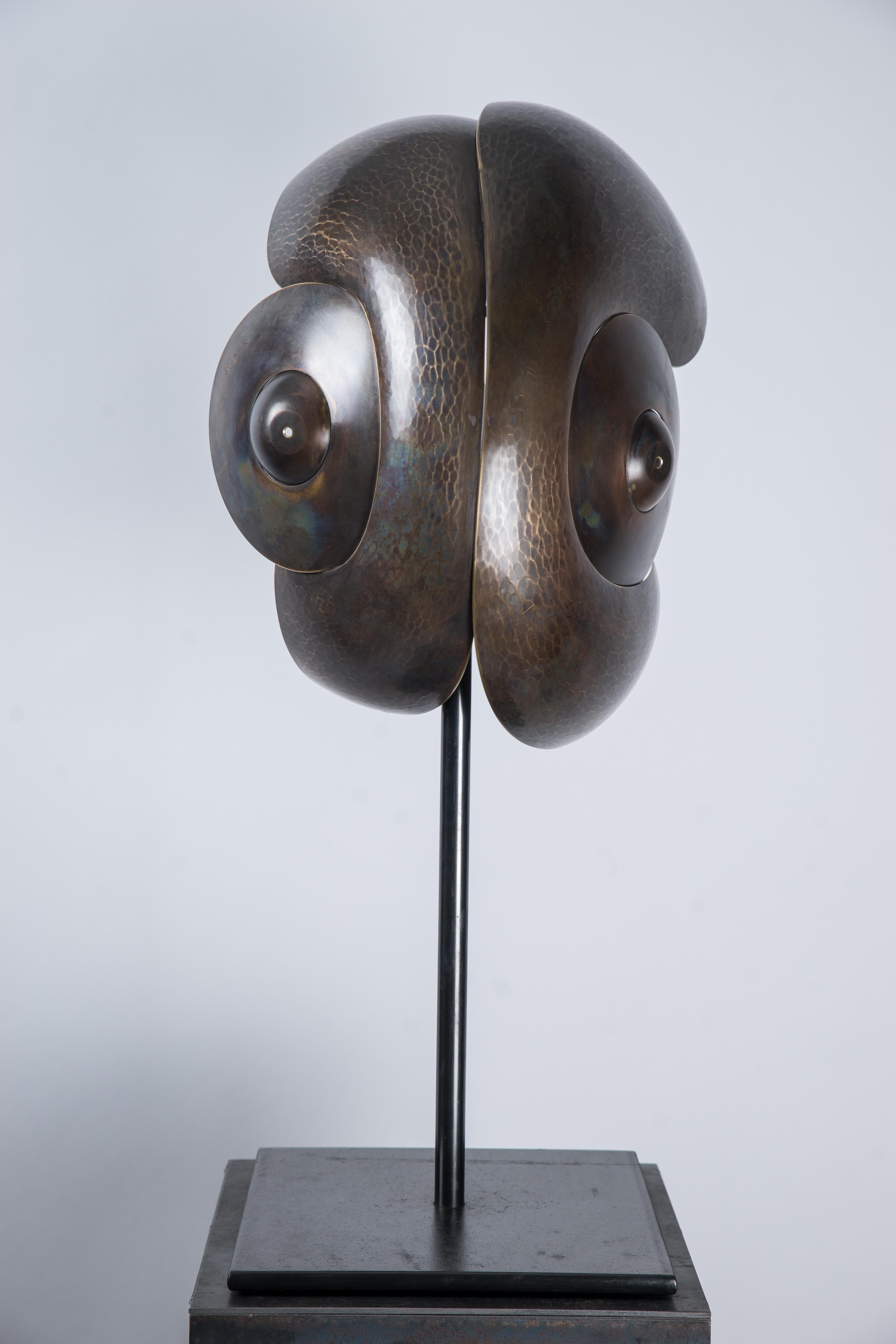 Elie Hirsch Abstract Sculpture - "Le Caméléon" Brass Sculpture
