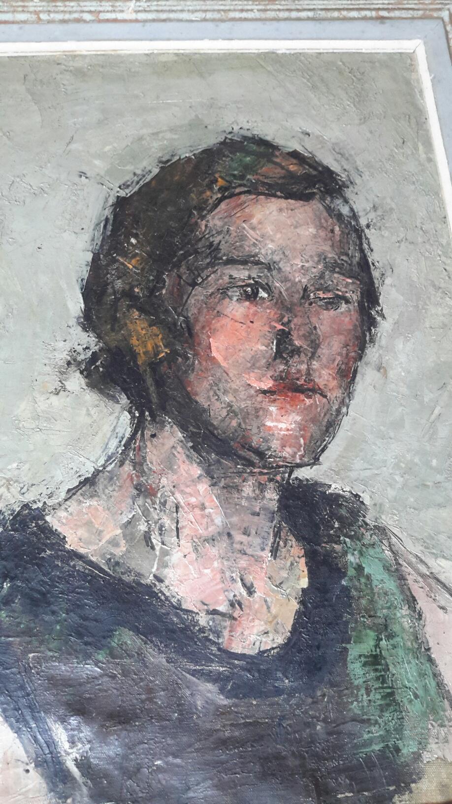 Beautiful portrait of the 30s expressionist style realized on canvas by the Hungarian artist of the Parisian school Lucie Decsényi born in Budapest and mainly active in France.
the painting is a double face, with a portrait of a woman on the