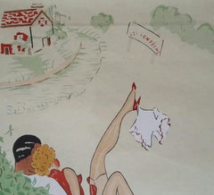 Beautiful French Watercolor 1940's " Désir à la Française"