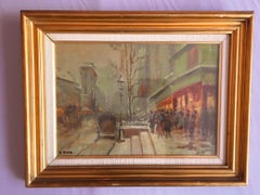 Peinture à l'huile automne Belle Epoque Boulevard Paris par Roux