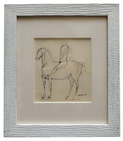 HORSE AND RIDER - Ink drawing signed Marino