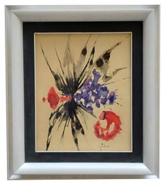 EXPLOSION OF FLOWERS - Watercolor on paper signed Gibor, Italy 1970