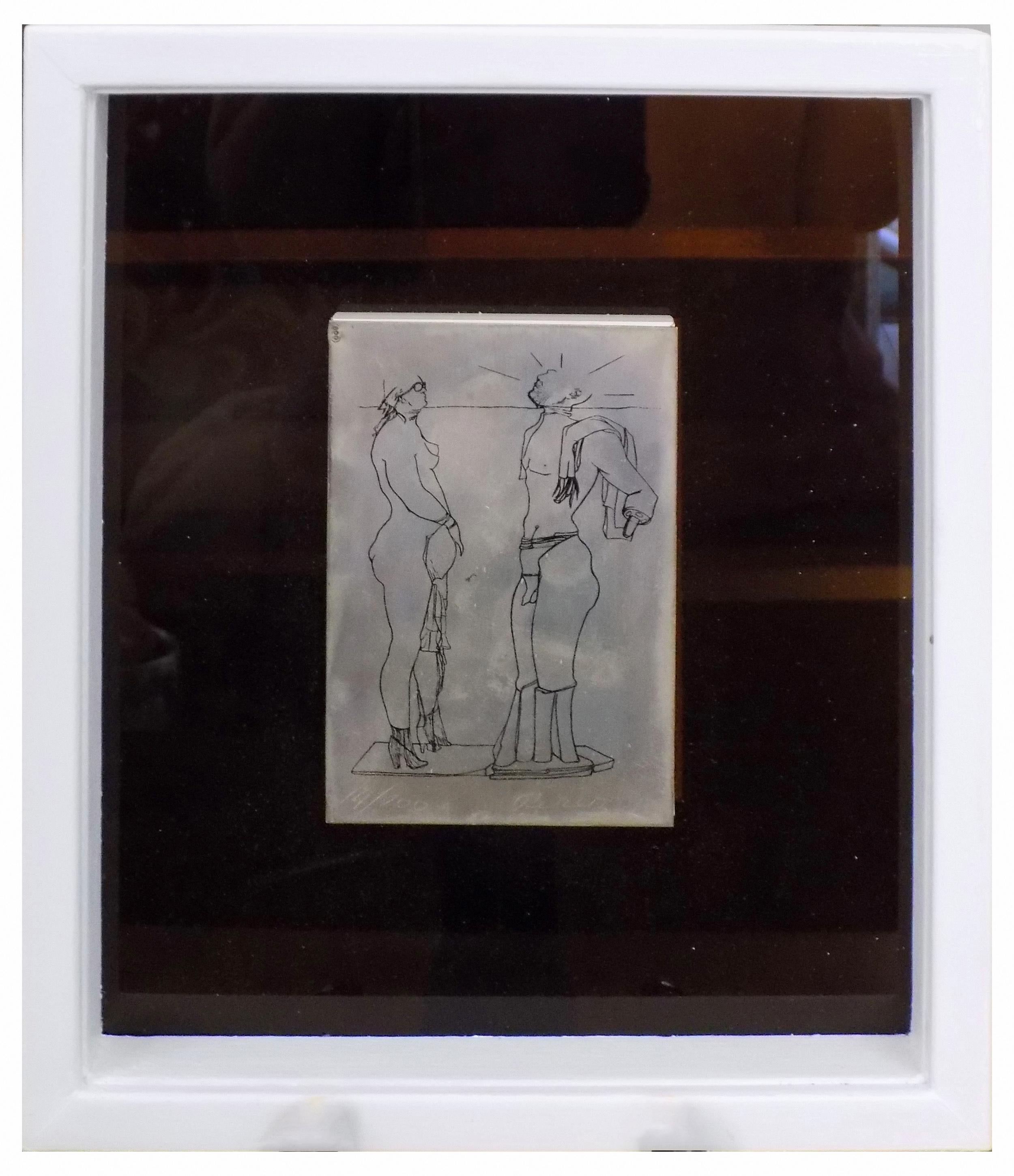 ADAMO AND EVA - Gravur auf nummeriertem Silberblech, Augusto Perez Italien 1970 – Art von Unknown