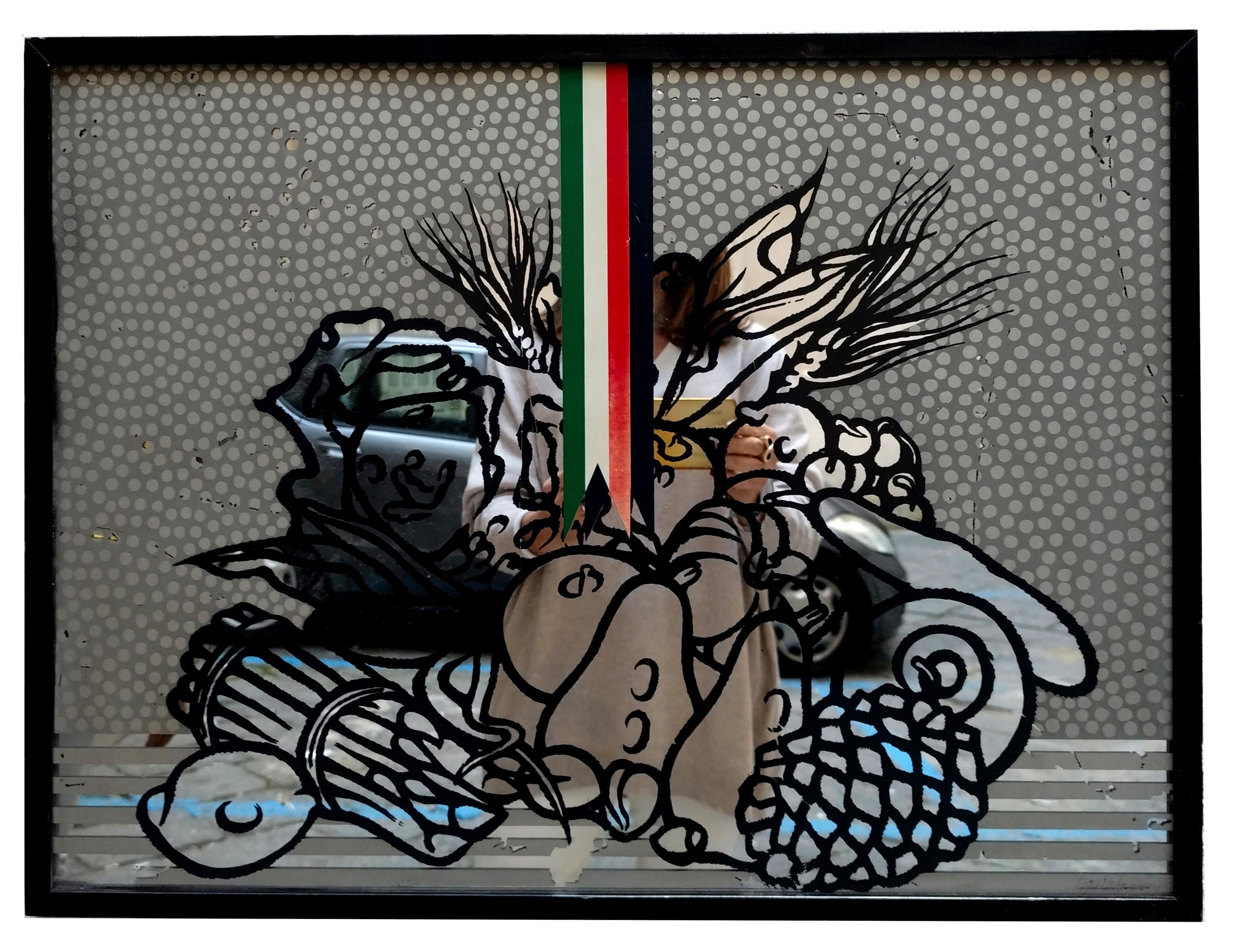 NATURA MORTA CON TRICOLORE - Serigrafia firmata Concetto Pozzati, Italia 197s - Art di Unknown