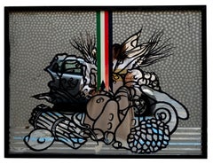 NATURA MORTA CON TRICOLORE - Serigrafia firmata Concetto Pozzati, Italia 197s