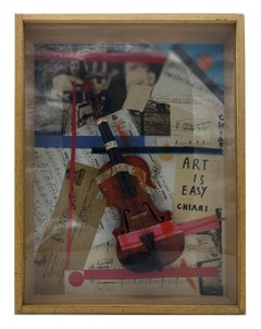 Vintage VIOLIN - Mixed Technique and Collage, Giuseppe Chiari, Italy 1970s