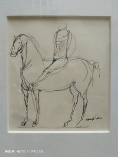 CAVALLO E CAVALIERE - Disegno a china firmato Marino