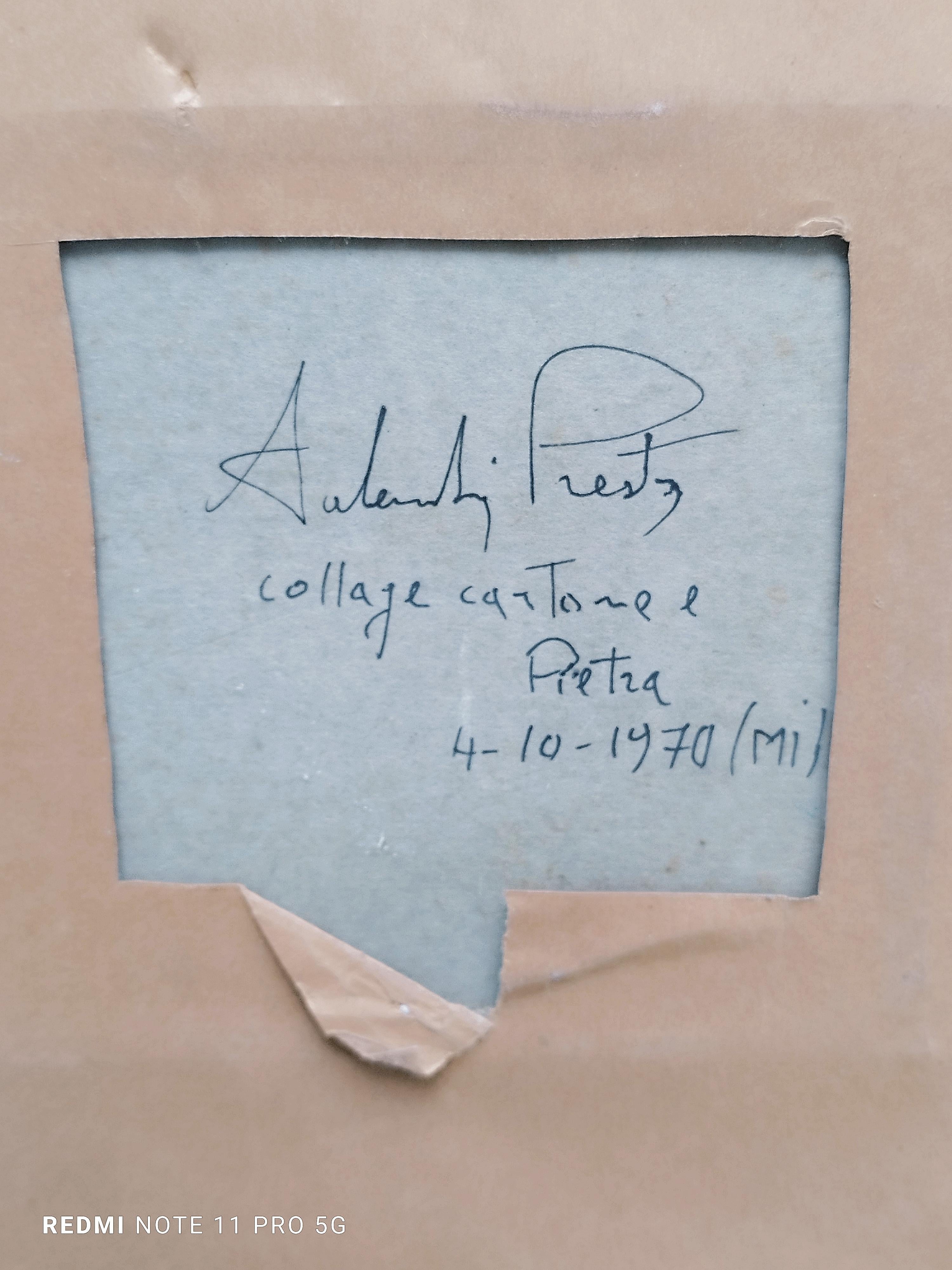 Stein ge Kleber auf Karton signiert und datiert auf der Rückseite, Presta 4-10-1970, mit reizvollen Rahmen