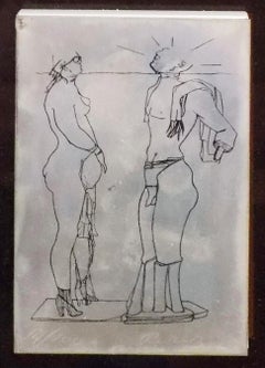 ADAMO ET EVA - Gravure sur plaque d'argent numérotée, Augusto Perez Italie 1970