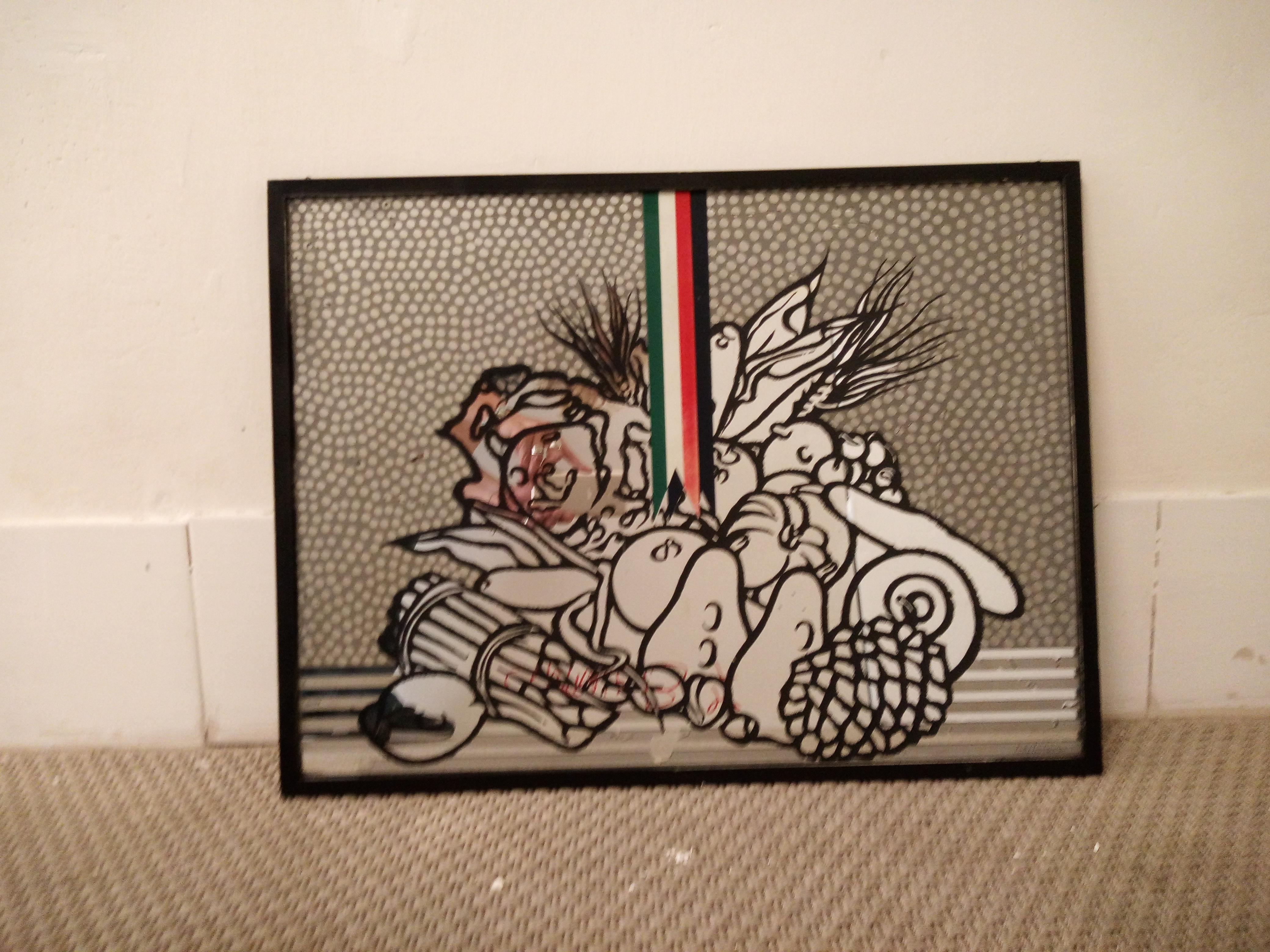 NATURA MORTA CON TRICOLORE - Serigrafia firmata Concetto Pozzati, Italia 197s in vendita 1