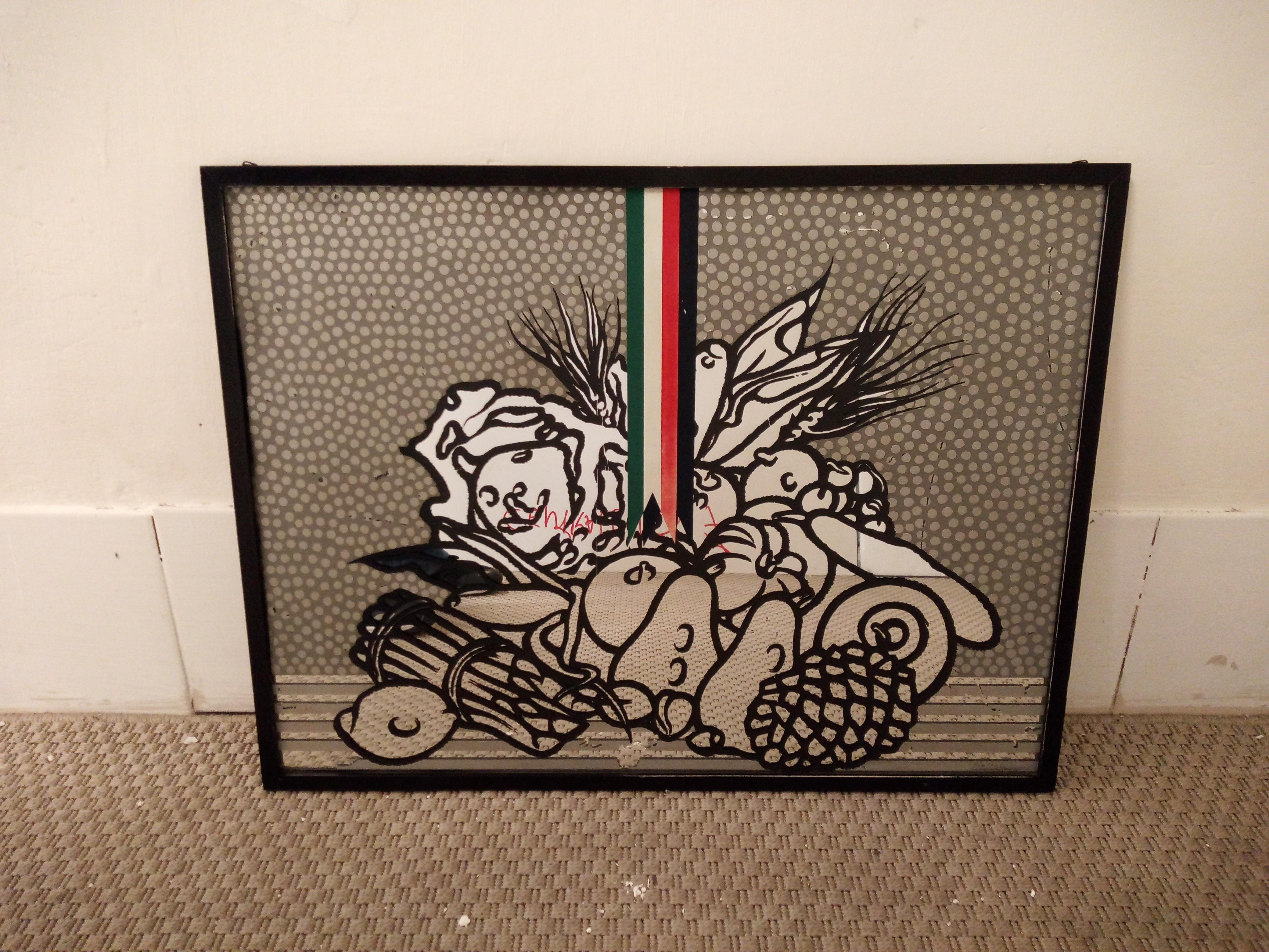 NATURA MORTA CON TRICOLORE - Serigrafia firmata Concetto Pozzati, Italia 197s in vendita 5