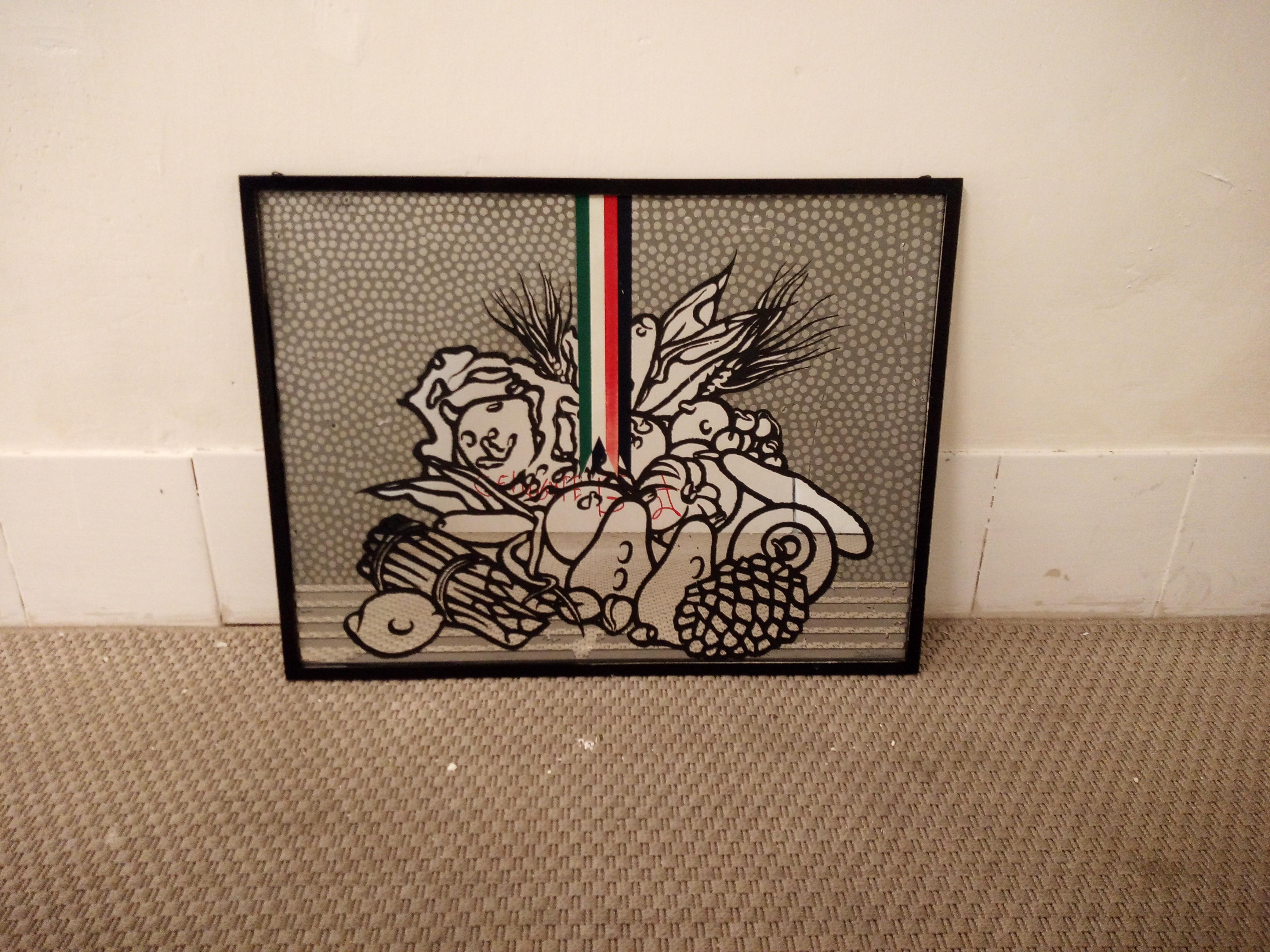NATURA MORTA CON TRICOLORE - Serigrafia firmata Concetto Pozzati, Italia 197s in vendita 3