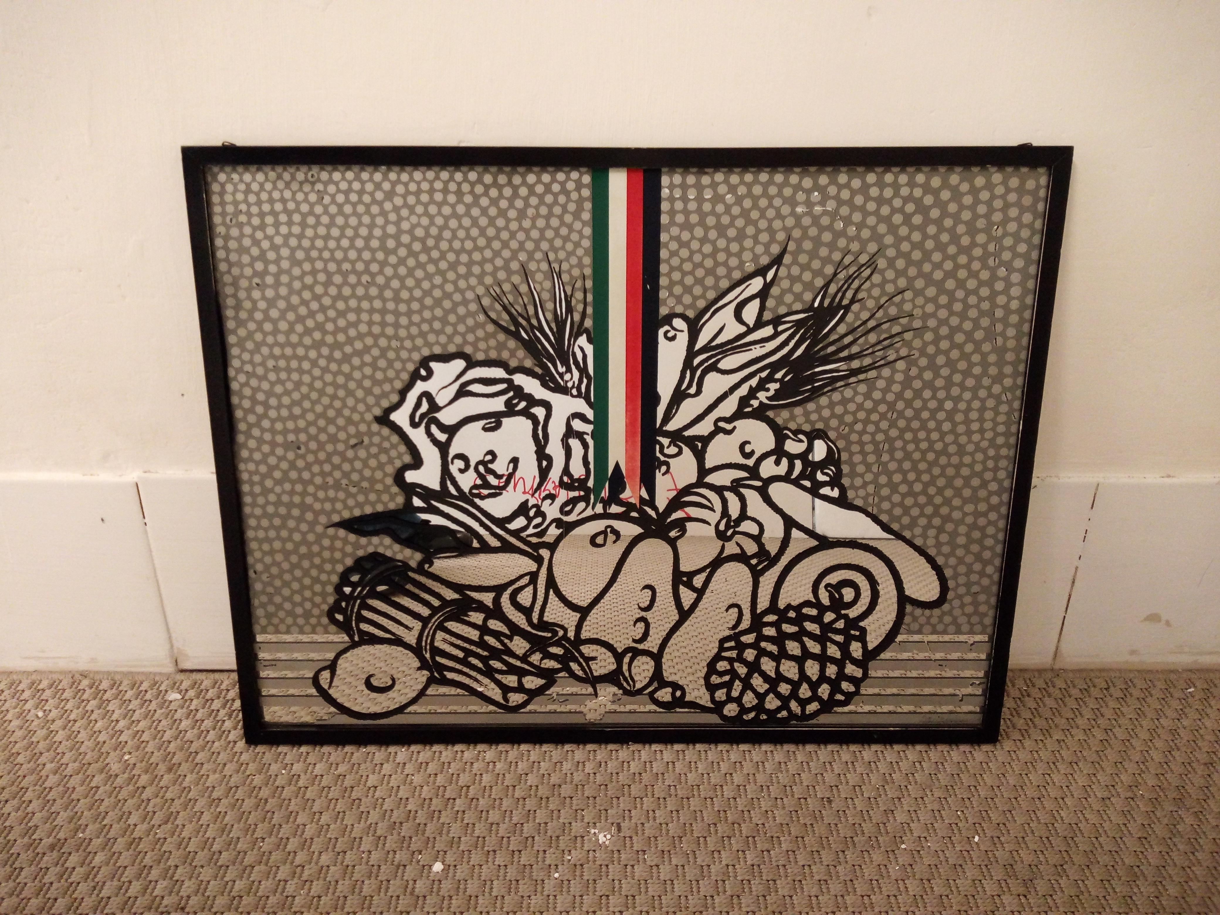 NATURA MORTA CON TRICOLORE - Serigrafia firmata Concetto Pozzati, Italia 197s in vendita 4