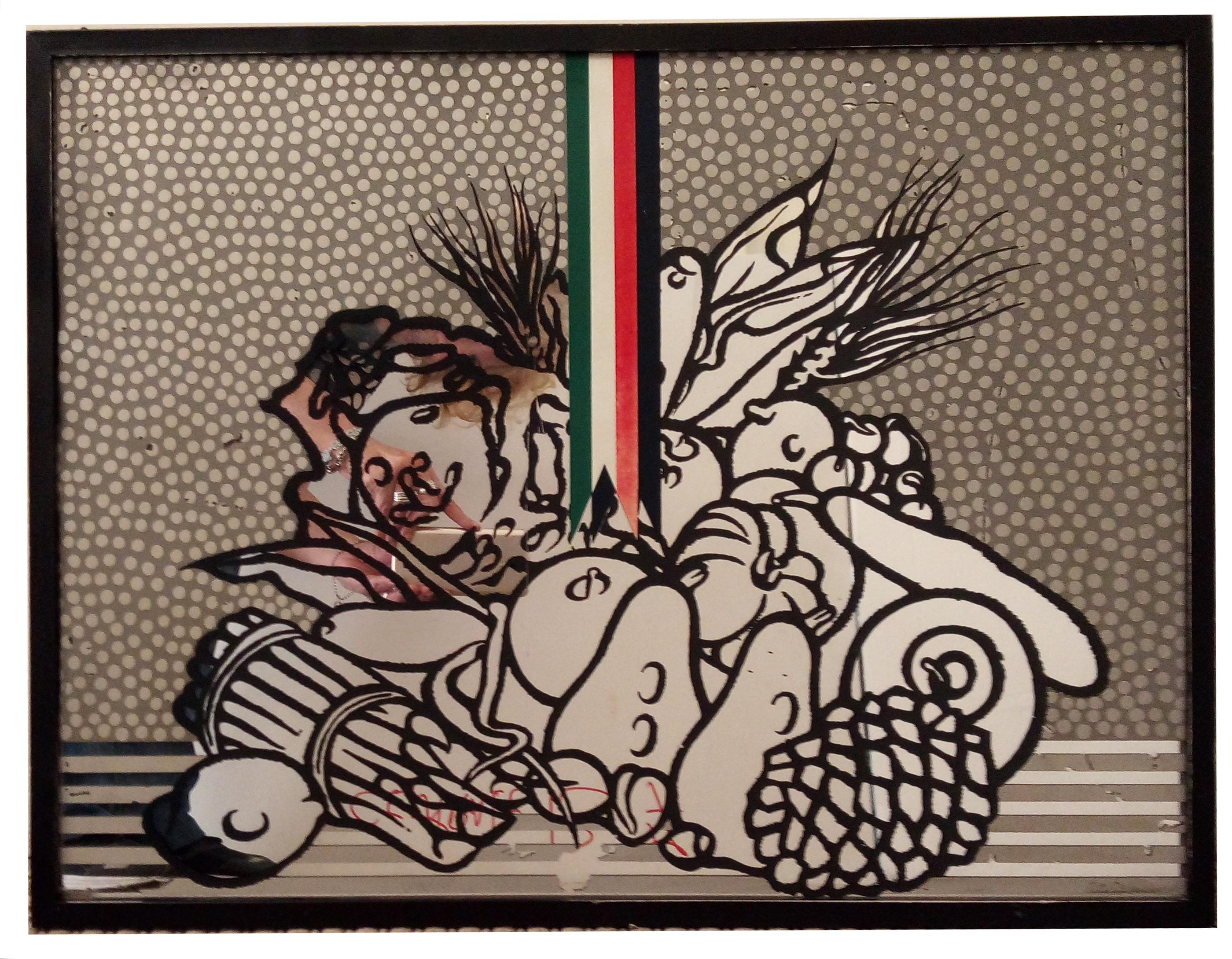 NATURA MORTA CON TRICOLORE - Serigrafia firmata Concetto Pozzati, Italia 197s in vendita 2