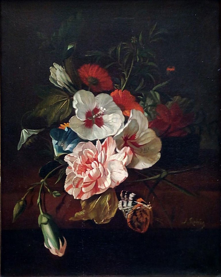 J Robis Flowers Italian Still Life Oil On Canvas Painting J Robis For Sale At 1stdibs