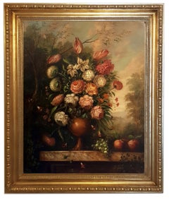 Flowers - Lorenzo Renzi Oil on Canvas Italian Still Life Painting