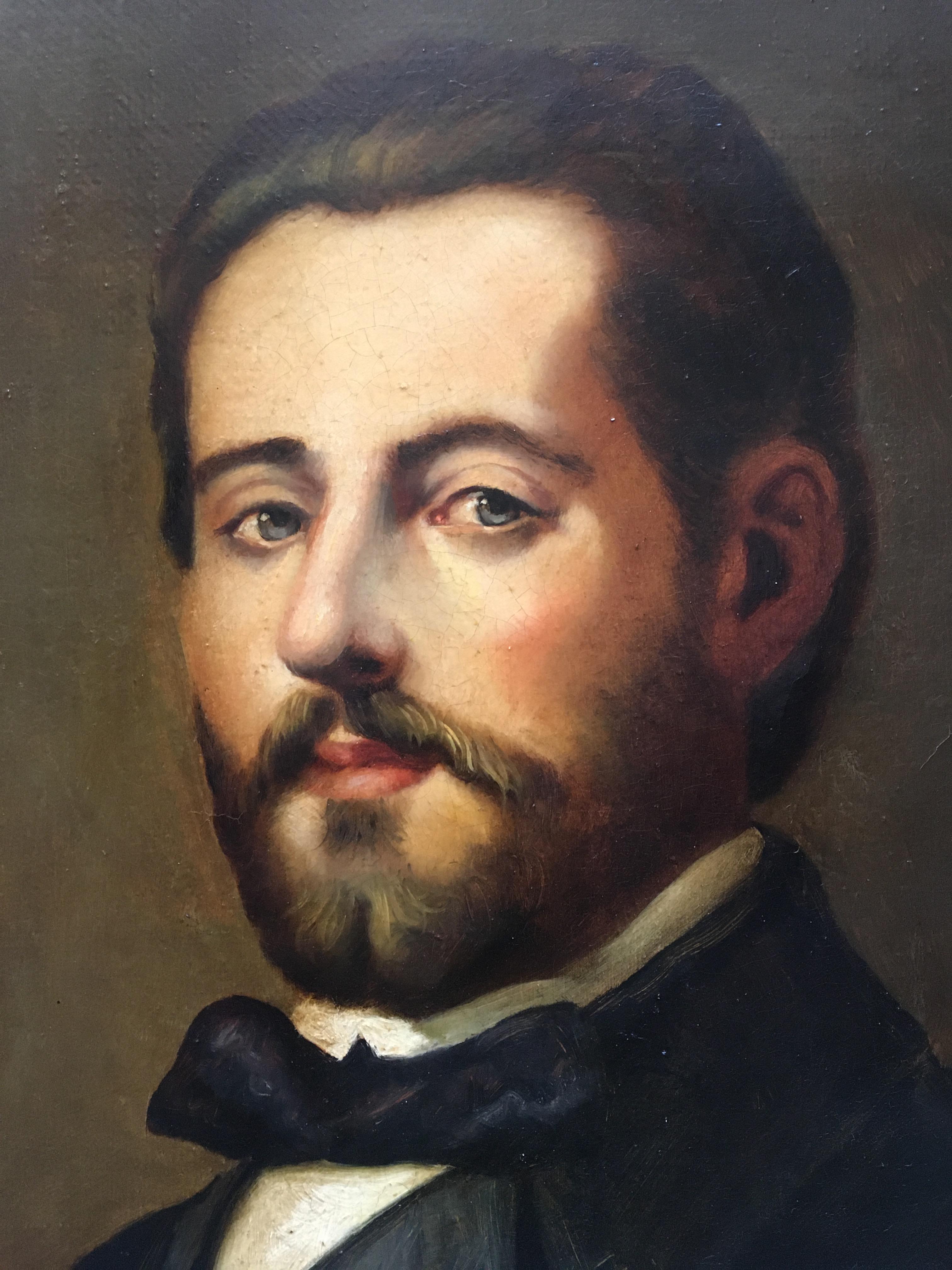 Portrait of a Gentlemen - E. De Blasi Portrait Italian Oil on Canvas Painting 1