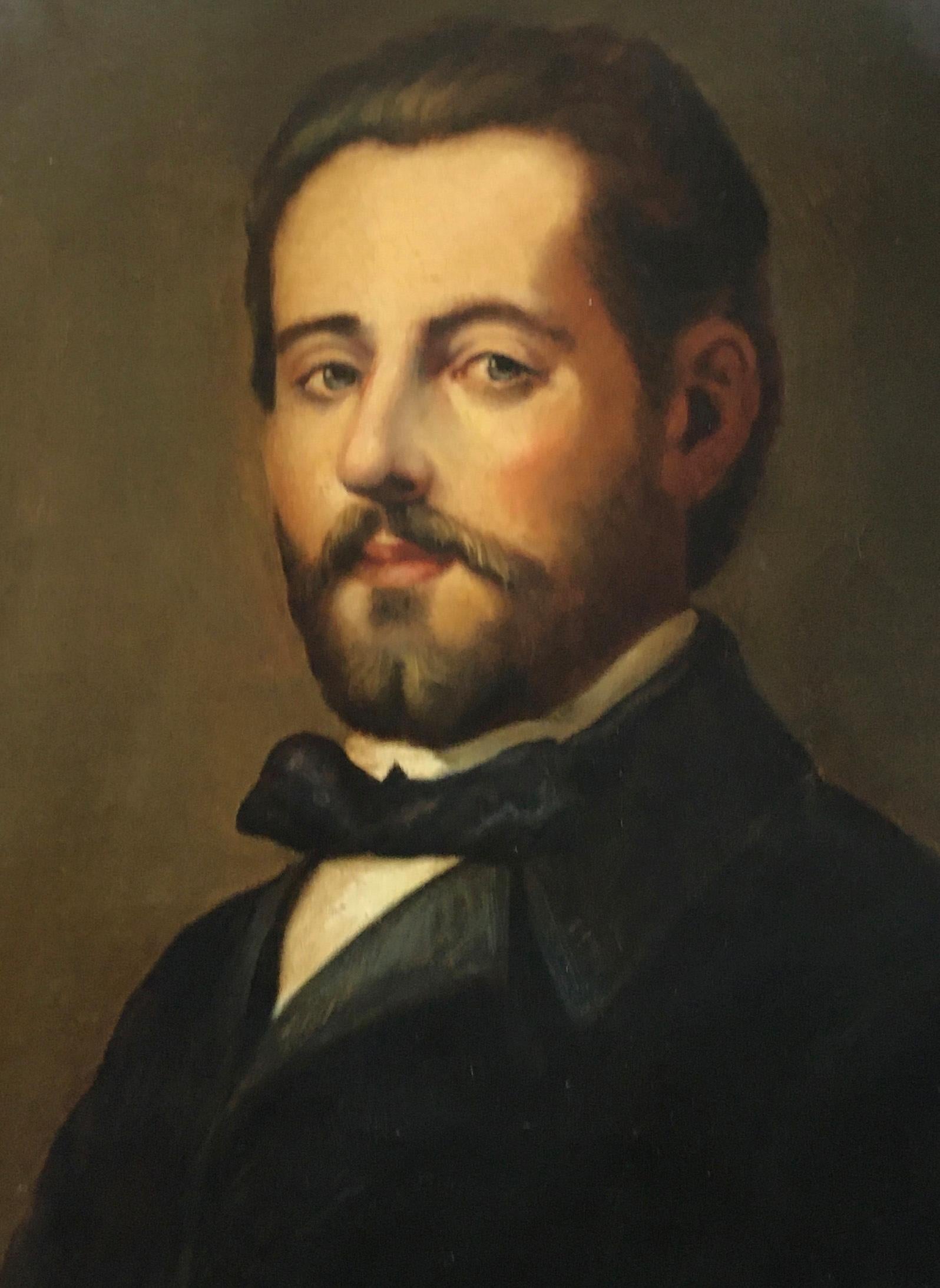 Portrait of a Gentlemen - E. De Blasi Portrait Italian Oil on Canvas Painting - Black Figurative Painting by Eugenio De Blasi