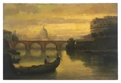 ROME CASTEL SANT'ANGEL - Italian School Italian Oil on Canvas Landscape Painting